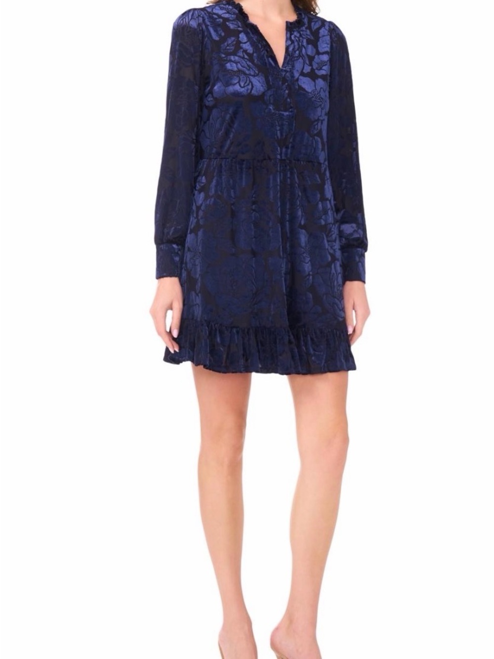 MSK Navy Floral Jacquard Mini Dress with Ruffle Hem